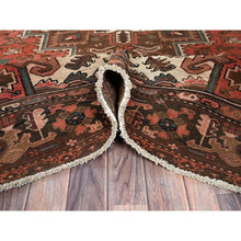 Load image into Gallery viewer, 6&#39;5&quot;x9&#39;7&quot; Terracotta Red, Vintage Persian Heriz With Geometric Medallion Design, Even Wear, Cropped Thin, Good Condition, Sides And Ends Professionally Secured, 100% Wool, Hand Knotted, Oriental Rug FWR7620