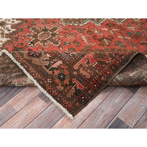 6'5"x9'7" Terracotta Red, Vintage Persian Heriz With Geometric Medallion Design, Even Wear, Cropped Thin, Good Condition, Sides And Ends Professionally Secured, 100% Wool, Hand Knotted, Oriental Rug FWR7620