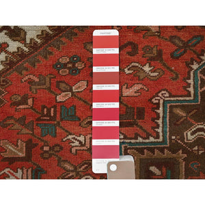 6'5"x9'7" Terracotta Red, Vintage Persian Heriz With Geometric Medallion Design, Even Wear, Cropped Thin, Good Condition, Sides And Ends Professionally Secured, 100% Wool, Hand Knotted, Oriental Rug FWR7620