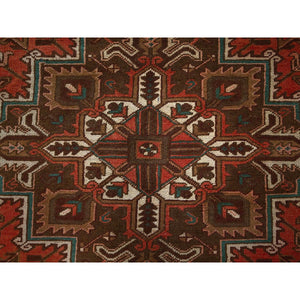 6'5"x9'7" Terracotta Red, Vintage Persian Heriz With Geometric Medallion Design, Even Wear, Cropped Thin, Good Condition, Sides And Ends Professionally Secured, 100% Wool, Hand Knotted, Oriental Rug FWR7620