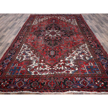Load image into Gallery viewer, 8&#39;x11&#39;3&quot; Crimson Red, Semi Antique Persian Heriz With Slight Wear, Sheared Low, Zero Pile, Sides And Ends Professionally Secured, Hand Knotted, 100% Wool, Oriental Rug FWR7644