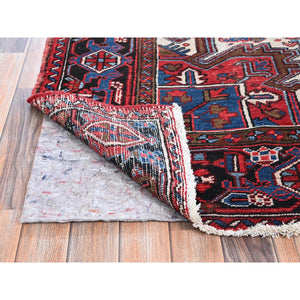 8'x11'3" Crimson Red, Semi Antique Persian Heriz With Slight Wear, Sheared Low, Zero Pile, Sides And Ends Professionally Secured, Hand Knotted, 100% Wool, Oriental Rug FWR7644