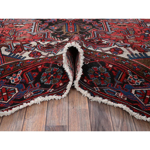 8'x11'3" Crimson Red, Semi Antique Persian Heriz With Slight Wear, Sheared Low, Zero Pile, Sides And Ends Professionally Secured, Hand Knotted, 100% Wool, Oriental Rug FWR7644