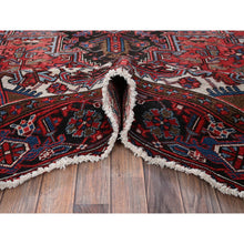 Load image into Gallery viewer, 8&#39;x11&#39;3&quot; Crimson Red, Semi Antique Persian Heriz With Slight Wear, Sheared Low, Zero Pile, Sides And Ends Professionally Secured, Hand Knotted, 100% Wool, Oriental Rug FWR7644