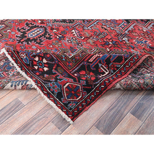 8'x11'3" Crimson Red, Semi Antique Persian Heriz With Slight Wear, Sheared Low, Zero Pile, Sides And Ends Professionally Secured, Hand Knotted, 100% Wool, Oriental Rug FWR7644