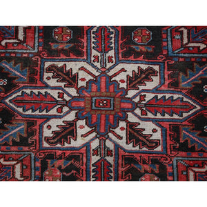 8'x11'3" Crimson Red, Semi Antique Persian Heriz With Slight Wear, Sheared Low, Zero Pile, Sides And Ends Professionally Secured, Hand Knotted, 100% Wool, Oriental Rug FWR7644