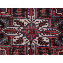 Load image into Gallery viewer, 8&#39;x11&#39;3&quot; Crimson Red, Semi Antique Persian Heriz With Slight Wear, Sheared Low, Zero Pile, Sides And Ends Professionally Secured, Hand Knotted, 100% Wool, Oriental Rug FWR7644