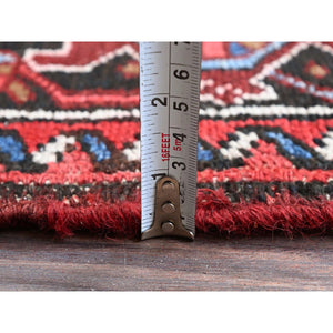 8'x11'3" Crimson Red, Semi Antique Persian Heriz With Slight Wear, Sheared Low, Zero Pile, Sides And Ends Professionally Secured, Hand Knotted, 100% Wool, Oriental Rug FWR7644