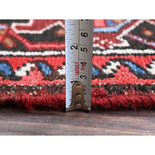 Load image into Gallery viewer, 8&#39;x11&#39;3&quot; Crimson Red, Semi Antique Persian Heriz With Slight Wear, Sheared Low, Zero Pile, Sides And Ends Professionally Secured, Hand Knotted, 100% Wool, Oriental Rug FWR7644