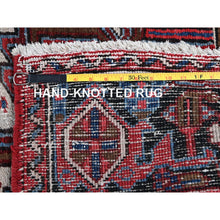 Load image into Gallery viewer, 8&#39;x11&#39;3&quot; Crimson Red, Semi Antique Persian Heriz With Slight Wear, Sheared Low, Zero Pile, Sides And Ends Professionally Secured, Hand Knotted, 100% Wool, Oriental Rug FWR7644