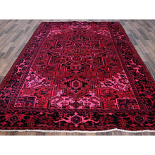 Load image into Gallery viewer, 7&#39;x9&#39;5&quot; Red Overdyed, Semi Antique Persian Heriz With Large Medallion, Worn Down, Sheared Low, Zero Pile, Sides And Ends Professionally Secured, Hand Knotted, 100% Wool, Oriental Rug FWR7650