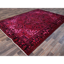 Load image into Gallery viewer, 7&#39;x9&#39;5&quot; Red Overdyed, Semi Antique Persian Heriz With Large Medallion, Worn Down, Sheared Low, Zero Pile, Sides And Ends Professionally Secured, Hand Knotted, 100% Wool, Oriental Rug FWR7650