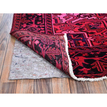 Load image into Gallery viewer, 7&#39;x9&#39;5&quot; Red Overdyed, Semi Antique Persian Heriz With Large Medallion, Worn Down, Sheared Low, Zero Pile, Sides And Ends Professionally Secured, Hand Knotted, 100% Wool, Oriental Rug FWR7650