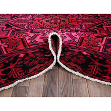 Load image into Gallery viewer, 7&#39;x9&#39;5&quot; Red Overdyed, Semi Antique Persian Heriz With Large Medallion, Worn Down, Sheared Low, Zero Pile, Sides And Ends Professionally Secured, Hand Knotted, 100% Wool, Oriental Rug FWR7650