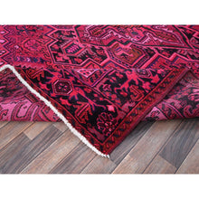 Load image into Gallery viewer, 7&#39;x9&#39;5&quot; Red Overdyed, Semi Antique Persian Heriz With Large Medallion, Worn Down, Sheared Low, Zero Pile, Sides And Ends Professionally Secured, Hand Knotted, 100% Wool, Oriental Rug FWR7650