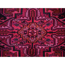 Load image into Gallery viewer, 7&#39;x9&#39;5&quot; Red Overdyed, Semi Antique Persian Heriz With Large Medallion, Worn Down, Sheared Low, Zero Pile, Sides And Ends Professionally Secured, Hand Knotted, 100% Wool, Oriental Rug FWR7650