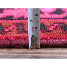 Load image into Gallery viewer, 7&#39;x9&#39;5&quot; Red Overdyed, Semi Antique Persian Heriz With Large Medallion, Worn Down, Sheared Low, Zero Pile, Sides And Ends Professionally Secured, Hand Knotted, 100% Wool, Oriental Rug FWR7650