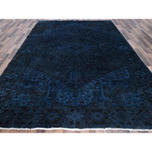Load image into Gallery viewer, 8&#39;5&quot;x11&#39;4&quot; Yale Blue, Overdyed Vintage Persian Heriz With Large Medallion, Worn And Distressed, Shaved Low, Zero Pile, Sides And Ends Professionally Secured, Hand Knotted, 100% Wool, Oriental Rug FWR7656