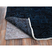 Load image into Gallery viewer, 8&#39;5&quot;x11&#39;4&quot; Yale Blue, Overdyed Vintage Persian Heriz With Large Medallion, Worn And Distressed, Shaved Low, Zero Pile, Sides And Ends Professionally Secured, Hand Knotted, 100% Wool, Oriental Rug FWR7656