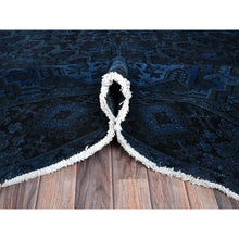 Load image into Gallery viewer, 8&#39;5&quot;x11&#39;4&quot; Yale Blue, Overdyed Vintage Persian Heriz With Large Medallion, Worn And Distressed, Shaved Low, Zero Pile, Sides And Ends Professionally Secured, Hand Knotted, 100% Wool, Oriental Rug FWR7656