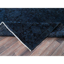 Load image into Gallery viewer, 8&#39;5&quot;x11&#39;4&quot; Yale Blue, Overdyed Vintage Persian Heriz With Large Medallion, Worn And Distressed, Shaved Low, Zero Pile, Sides And Ends Professionally Secured, Hand Knotted, 100% Wool, Oriental Rug FWR7656