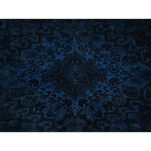 8'5"x11'4" Yale Blue, Overdyed Vintage Persian Heriz With Large Medallion, Worn And Distressed, Shaved Low, Zero Pile, Sides And Ends Professionally Secured, Hand Knotted, 100% Wool, Oriental Rug FWR7656