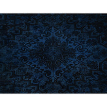 Load image into Gallery viewer, 8&#39;5&quot;x11&#39;4&quot; Yale Blue, Overdyed Vintage Persian Heriz With Large Medallion, Worn And Distressed, Shaved Low, Zero Pile, Sides And Ends Professionally Secured, Hand Knotted, 100% Wool, Oriental Rug FWR7656