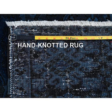 Load image into Gallery viewer, 8&#39;5&quot;x11&#39;4&quot; Yale Blue, Overdyed Vintage Persian Heriz With Large Medallion, Worn And Distressed, Shaved Low, Zero Pile, Sides And Ends Professionally Secured, Hand Knotted, 100% Wool, Oriental Rug FWR7656