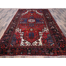 Load image into Gallery viewer, 7&#39;4&quot;x11&#39;2&quot; Chili Red, Vintage Persian Heriz With Geometric Medallion, Cropped Thin, Sides And Ends Professionally Secured, Good Condition, Hand Knotted, 100% Wool, Long And Narrow, Oriental Rug FWR7674