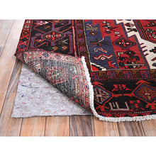Load image into Gallery viewer, 7&#39;4&quot;x11&#39;2&quot; Chili Red, Vintage Persian Heriz With Geometric Medallion, Cropped Thin, Sides And Ends Professionally Secured, Good Condition, Hand Knotted, 100% Wool, Long And Narrow, Oriental Rug FWR7674
