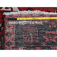Load image into Gallery viewer, 7&#39;4&quot;x11&#39;2&quot; Chili Red, Vintage Persian Heriz With Geometric Medallion, Cropped Thin, Sides And Ends Professionally Secured, Good Condition, Hand Knotted, 100% Wool, Long And Narrow, Oriental Rug FWR7674