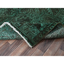 Load image into Gallery viewer, 6&#39;4&quot;x8&#39;9&quot; Hunter Green, Overdyed Vintage Persian Heriz With Large Medallion, Worn And Distressed, Shaved Low, Sides And Ends Professionally Secured, Hand Knotted, 100% Wool, Oriental Rug FWR7686