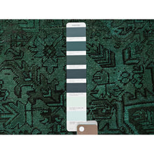 Load image into Gallery viewer, 6&#39;4&quot;x8&#39;9&quot; Hunter Green, Overdyed Vintage Persian Heriz With Large Medallion, Worn And Distressed, Shaved Low, Sides And Ends Professionally Secured, Hand Knotted, 100% Wool, Oriental Rug FWR7686