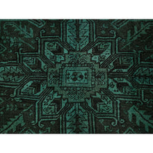Load image into Gallery viewer, 6&#39;4&quot;x8&#39;9&quot; Hunter Green, Overdyed Vintage Persian Heriz With Large Medallion, Worn And Distressed, Shaved Low, Sides And Ends Professionally Secured, Hand Knotted, 100% Wool, Oriental Rug FWR7686