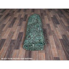 Load image into Gallery viewer, 6&#39;4&quot;x8&#39;9&quot; Hunter Green, Overdyed Vintage Persian Heriz With Large Medallion, Worn And Distressed, Shaved Low, Sides And Ends Professionally Secured, Hand Knotted, 100% Wool, Oriental Rug FWR7686