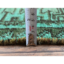 Load image into Gallery viewer, 6&#39;4&quot;x8&#39;9&quot; Hunter Green, Overdyed Vintage Persian Heriz With Large Medallion, Worn And Distressed, Shaved Low, Sides And Ends Professionally Secured, Hand Knotted, 100% Wool, Oriental Rug FWR7686