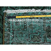 Load image into Gallery viewer, 6&#39;4&quot;x8&#39;9&quot; Hunter Green, Overdyed Vintage Persian Heriz With Large Medallion, Worn And Distressed, Shaved Low, Sides And Ends Professionally Secured, Hand Knotted, 100% Wool, Oriental Rug FWR7686