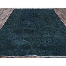 Load image into Gallery viewer, 8&#39;x9&#39;8&quot; Aegean Blue, Overdyed Vintage Persian Heriz With Areas Of Wear, Sheared Low, Worn And Distressed, Sides And Ends Professionally Secured, Hand Knotted, 100% Wool, Oriental Rug FWR7692
