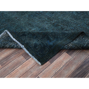 8'x9'8" Aegean Blue, Overdyed Vintage Persian Heriz With Areas Of Wear, Sheared Low, Worn And Distressed, Sides And Ends Professionally Secured, Hand Knotted, 100% Wool, Oriental Rug FWR7692