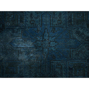 8'x9'8" Aegean Blue, Overdyed Vintage Persian Heriz With Areas Of Wear, Sheared Low, Worn And Distressed, Sides And Ends Professionally Secured, Hand Knotted, 100% Wool, Oriental Rug FWR7692