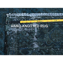 Load image into Gallery viewer, 8&#39;x9&#39;8&quot; Aegean Blue, Overdyed Vintage Persian Heriz With Areas Of Wear, Sheared Low, Worn And Distressed, Sides And Ends Professionally Secured, Hand Knotted, 100% Wool, Oriental Rug FWR7692