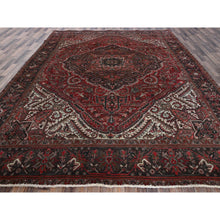 Load image into Gallery viewer, 10&#39;x12&#39;3&quot; Berry Red, Vintage And Worn, Persian Heriz With Large Medallion Design, Shaved Down, Sides And Ends Professionally Secured, Clean, Hand Knotted, 100% Wool, Oriental Rug FWR7704