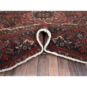 10'x12'3" Berry Red, Vintage And Worn, Persian Heriz With Large Medallion Design, Shaved Down, Sides And Ends Professionally Secured, Clean, Hand Knotted, 100% Wool, Oriental Rug FWR7704