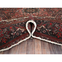 Load image into Gallery viewer, 10&#39;x12&#39;3&quot; Berry Red, Vintage And Worn, Persian Heriz With Large Medallion Design, Shaved Down, Sides And Ends Professionally Secured, Clean, Hand Knotted, 100% Wool, Oriental Rug FWR7704