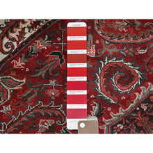 Load image into Gallery viewer, 10&#39;x12&#39;3&quot; Berry Red, Vintage And Worn, Persian Heriz With Large Medallion Design, Shaved Down, Sides And Ends Professionally Secured, Clean, Hand Knotted, 100% Wool, Oriental Rug FWR7704