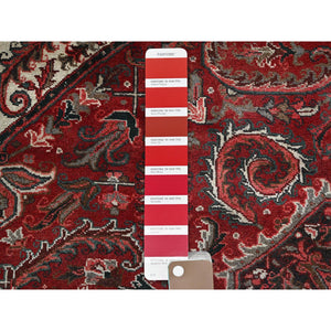 10'x12'3" Berry Red, Vintage And Worn, Persian Heriz With Large Medallion Design, Shaved Down, Sides And Ends Professionally Secured, Clean, Hand Knotted, 100% Wool, Oriental Rug FWR7704