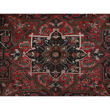 Load image into Gallery viewer, 10&#39;x12&#39;3&quot; Berry Red, Vintage And Worn, Persian Heriz With Large Medallion Design, Shaved Down, Sides And Ends Professionally Secured, Clean, Hand Knotted, 100% Wool, Oriental Rug FWR7704