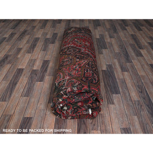 10'x12'3" Berry Red, Vintage And Worn, Persian Heriz With Large Medallion Design, Shaved Down, Sides And Ends Professionally Secured, Clean, Hand Knotted, 100% Wool, Oriental Rug FWR7704