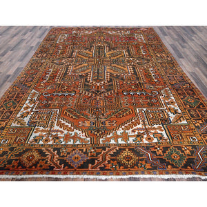 8'2"x11'2" Vivid Orange, Semi Antique Persian Heriz With Large Medallion Design, Sheared Low, Sides And Ends Professionally Secured, Clean, Hand Knotted, 100% Wool, Oriental Rug FWR7722