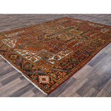 Load image into Gallery viewer, 8&#39;2&quot;x11&#39;2&quot; Vivid Orange, Semi Antique Persian Heriz With Large Medallion Design, Sheared Low, Sides And Ends Professionally Secured, Clean, Hand Knotted, 100% Wool, Oriental Rug FWR7722